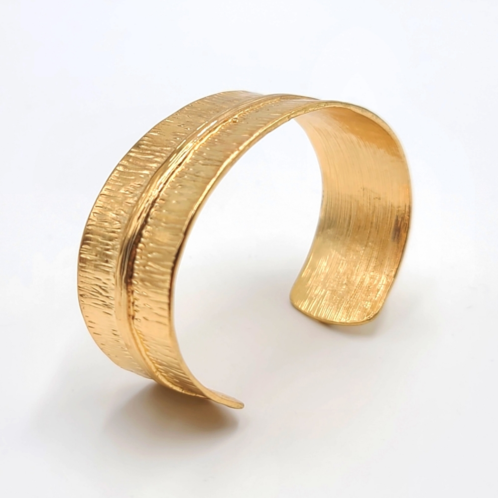Hammered Wide Gold Tone Cuff Bracelet